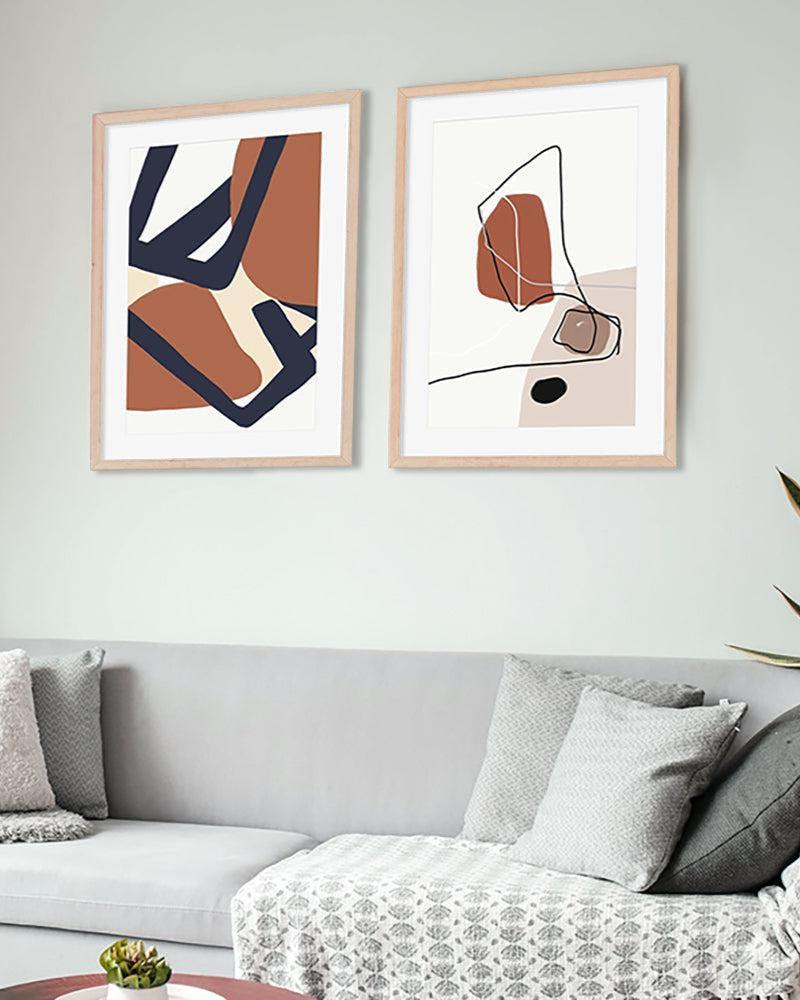 Mid-Century Modern Abstract Art - Print Set Of 2 Black Frame Wall Art Print Set Of 2 - Abstract House