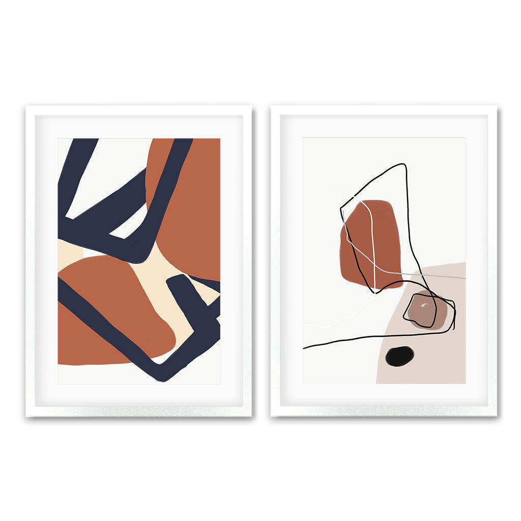Mid-Century Modern Abstract Art - Print Set Of 2 White Frame Wall Art Print Set Of 2 - Abstract House