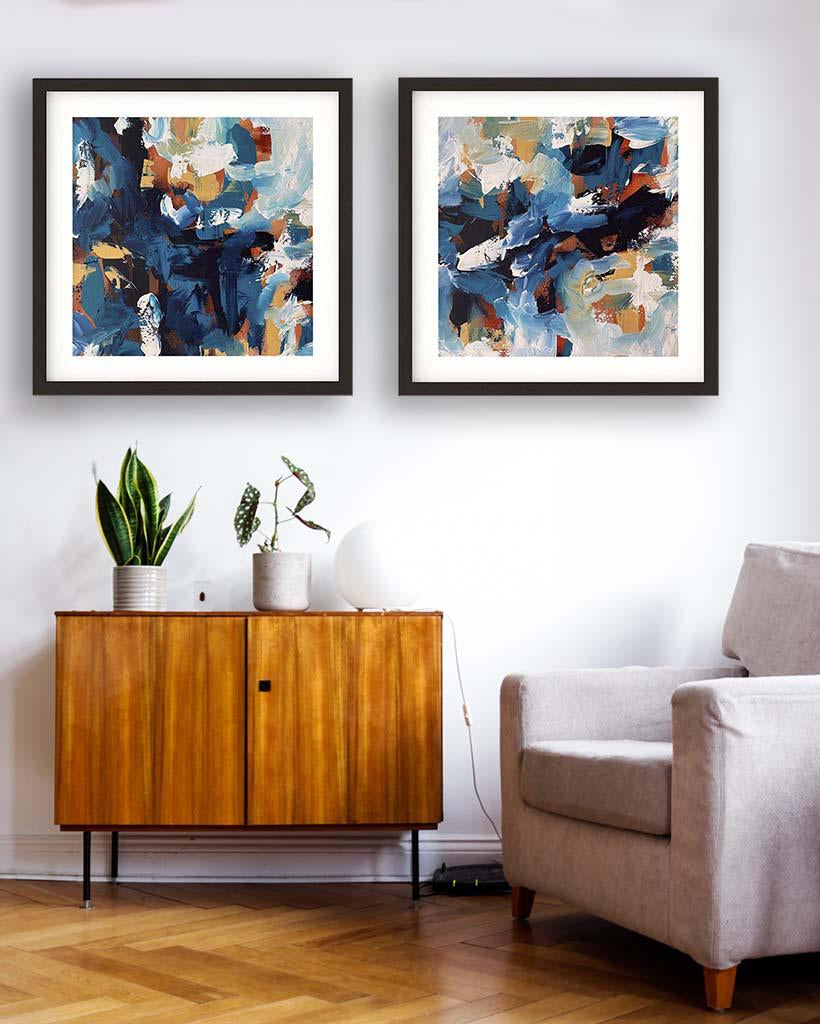 Midnight Blue Abstract - Print Set Of 2 Black Frame Square Set Of 2 - Abstract House