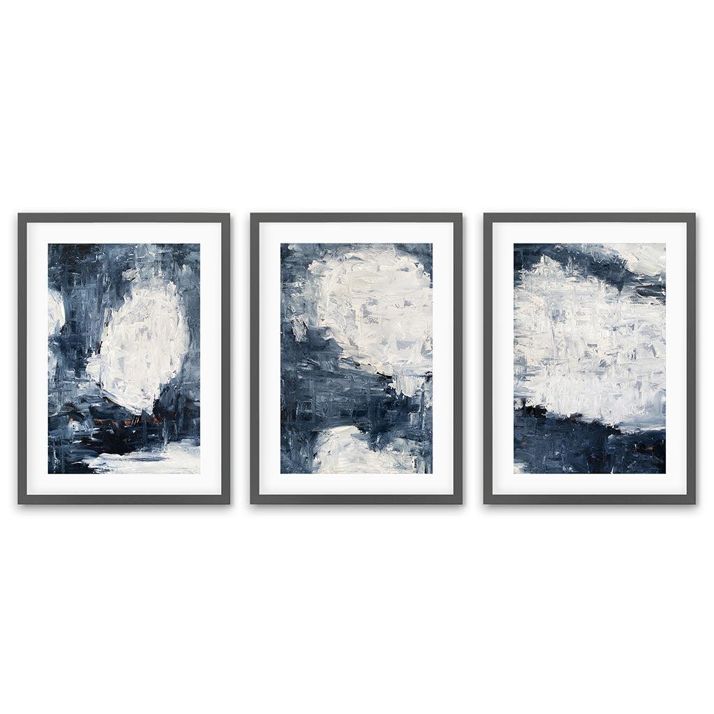Midnight Dreams - Print Set Of 3 Grey Frame Wall Art Print Set Of 3 - Abstract House