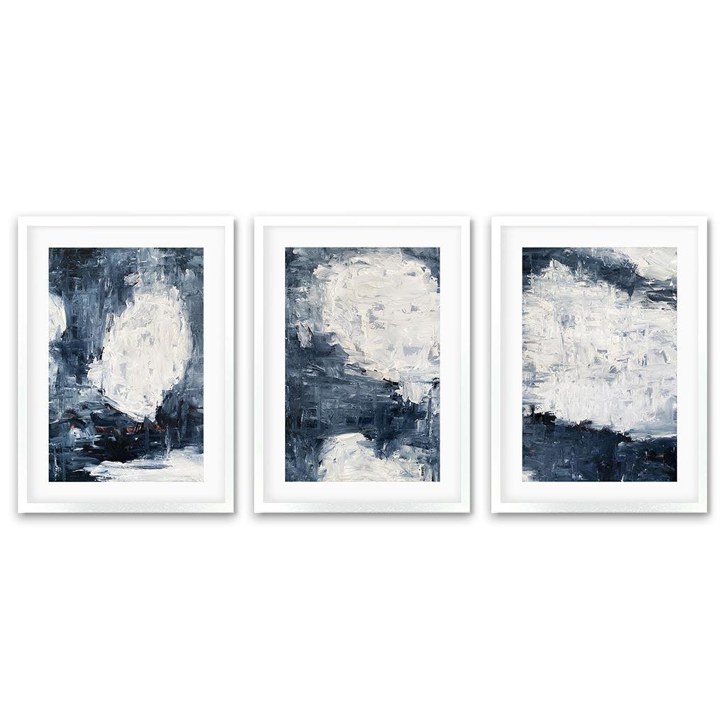 Midnight Dreams - Print Set Of 3 White Frame Wall Art Print Set Of 3 - Abstract House