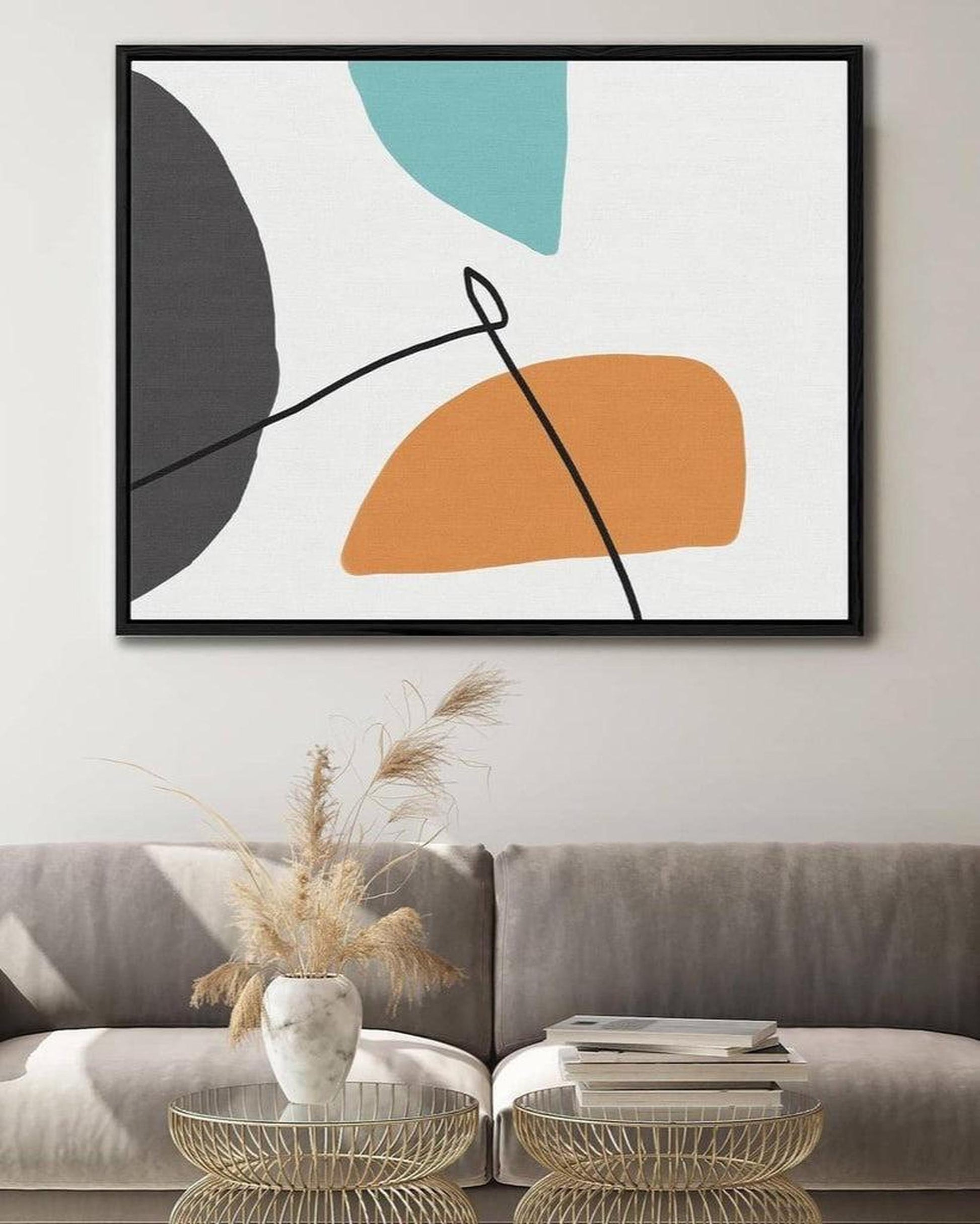Minimal Bright Shapes Framed Canvas