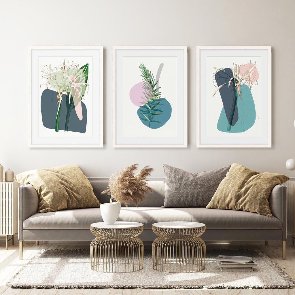 Modern Botanical Abstracts - Set Of 3 Prints Black Frame Wall Art Print Set Of 3 - Abstract House