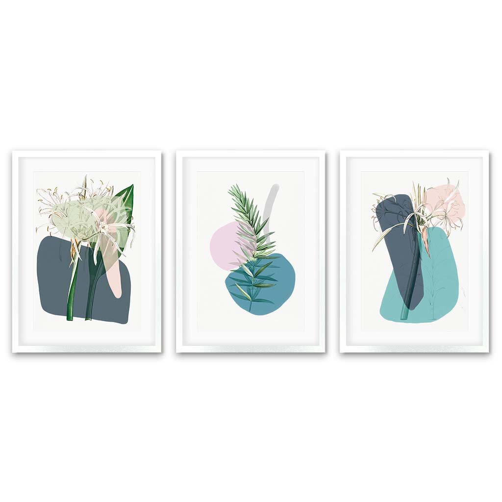Modern Botanical Abstracts - Set Of 3 Prints White Frame Wall Art Print Set Of 3 - Abstract House