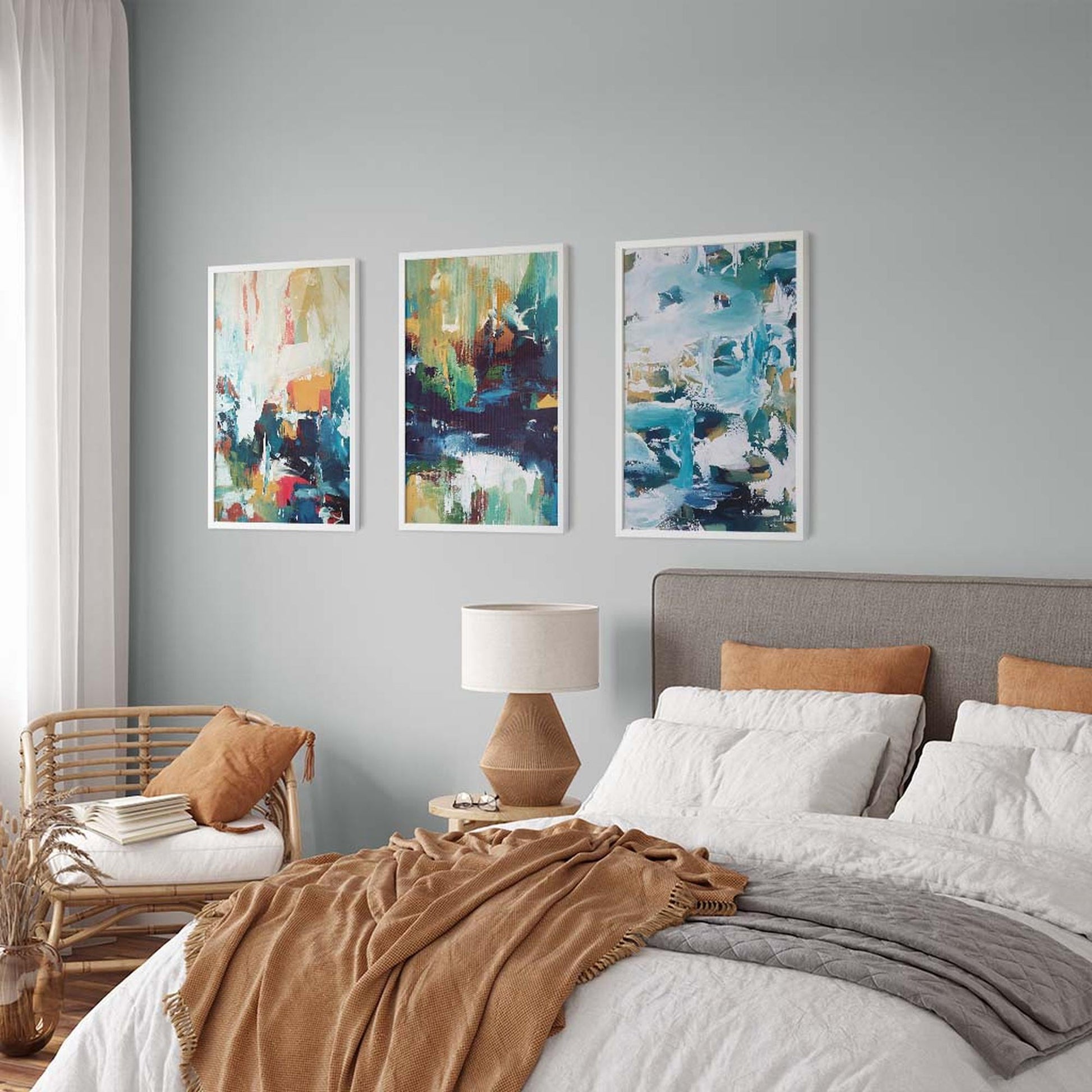 Modern Colour Block Canvas Set Of 3 White Canvas Set Of 3 - Abstract House