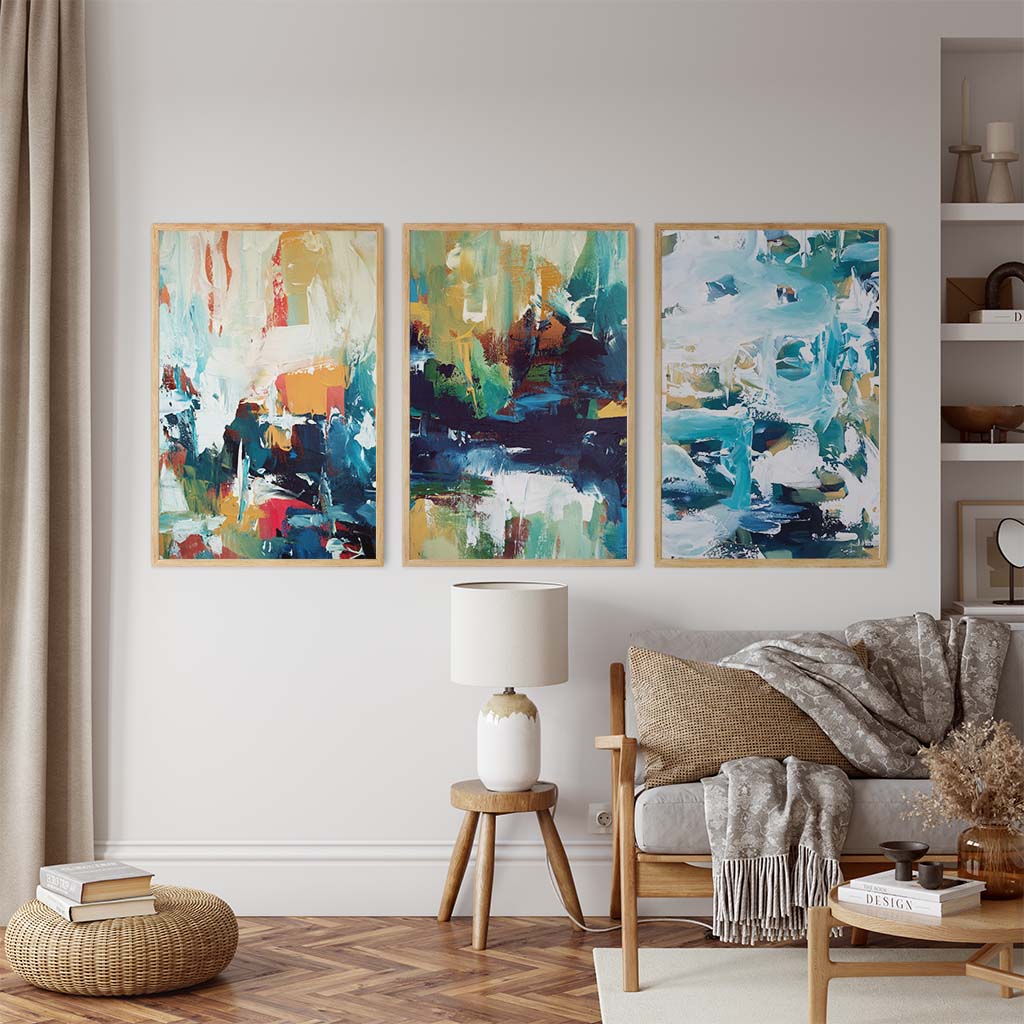 Modern Colour Block Canvas Set Of 3 White Canvas Set Of 3 - Abstract House