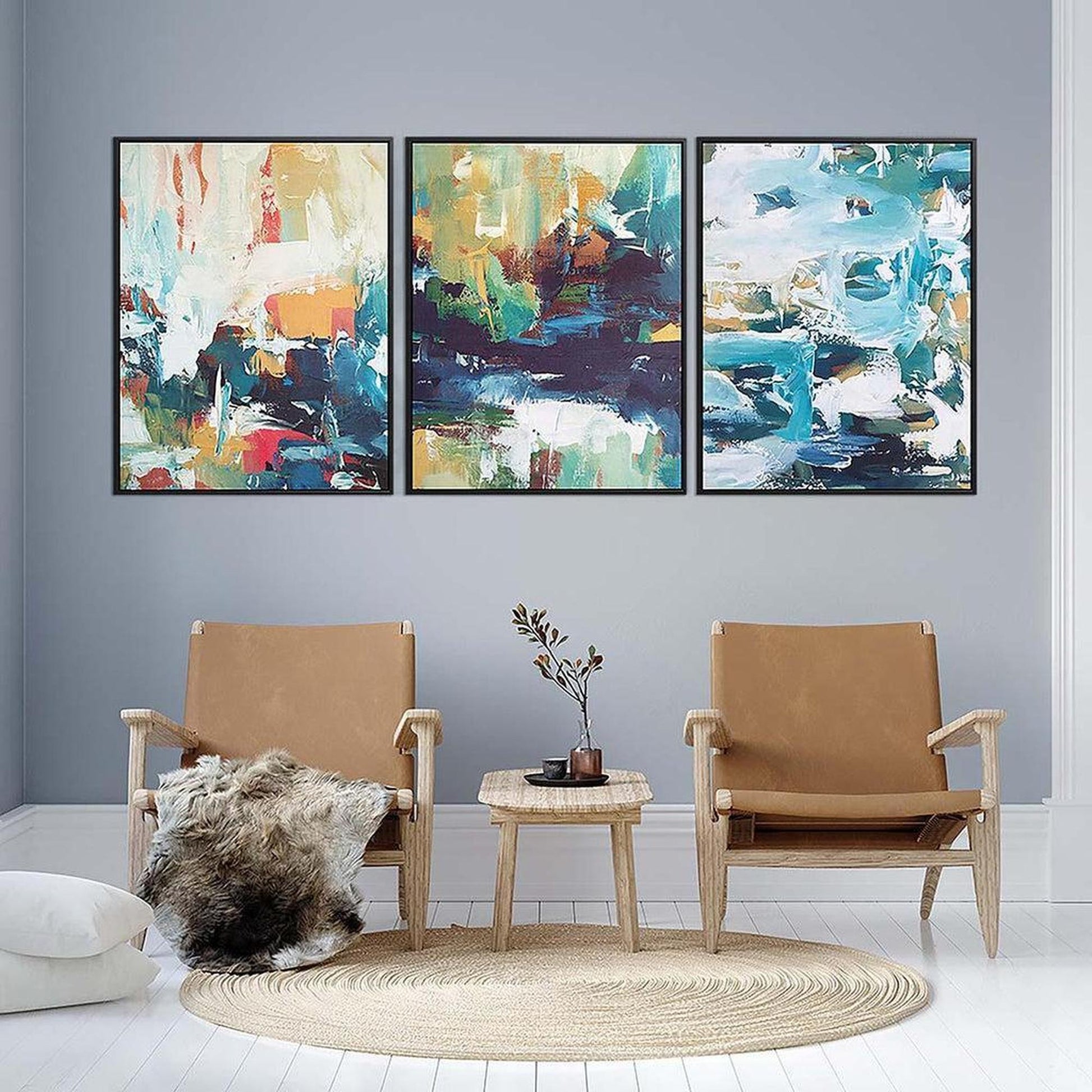 Modern Colour Block Canvas Set Of 3 White Canvas Set Of 3 - Abstract House