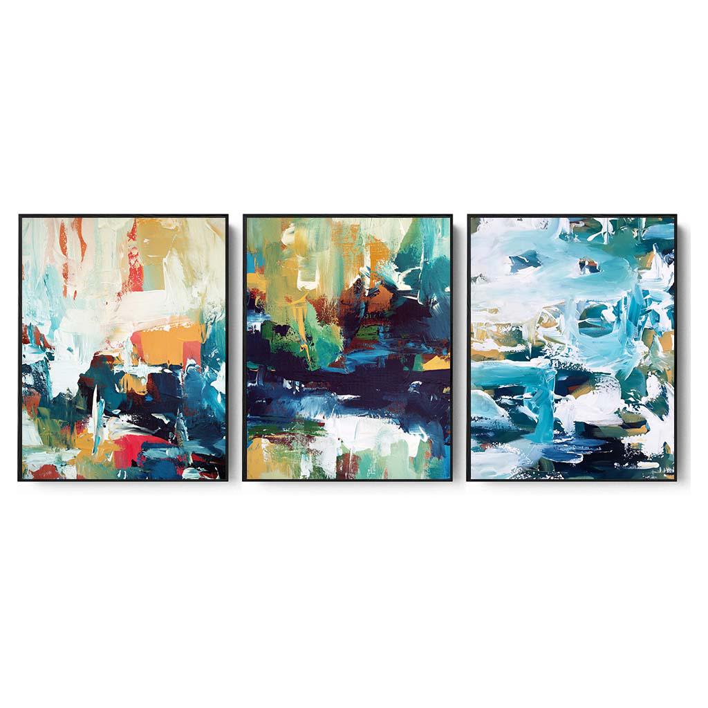 Modern Colour Block Canvas Set Of 3 Black Canvas Set Of 3 - Abstract House