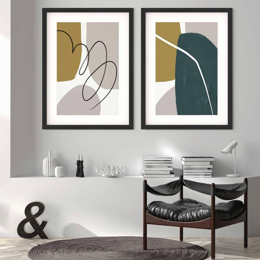 Modern Green & Grey Abstract - Print Set Of 2