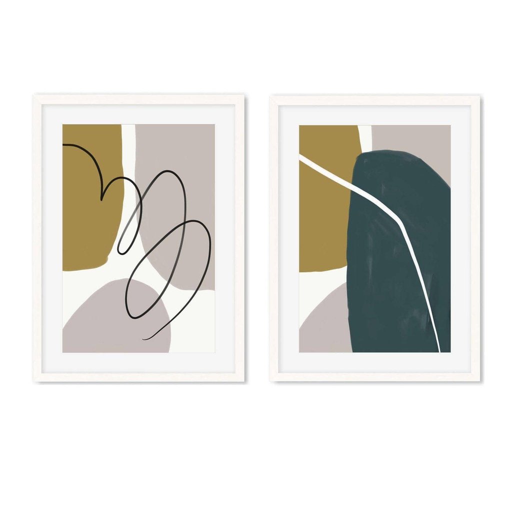 Modern Green & Grey Abstract - Print Set Of 2