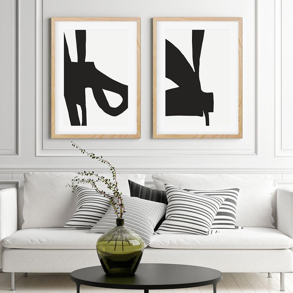 Modern Monochrome - Print Set Of 2 Black Frame Wall Art Print Set Of 2 - Abstract House