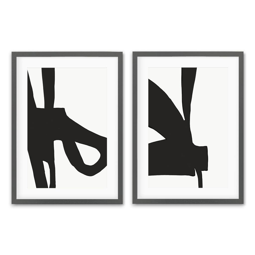 Modern Monochrome - Print Set Of 2 Grey Frame Wall Art Print Set Of 2 - Abstract House