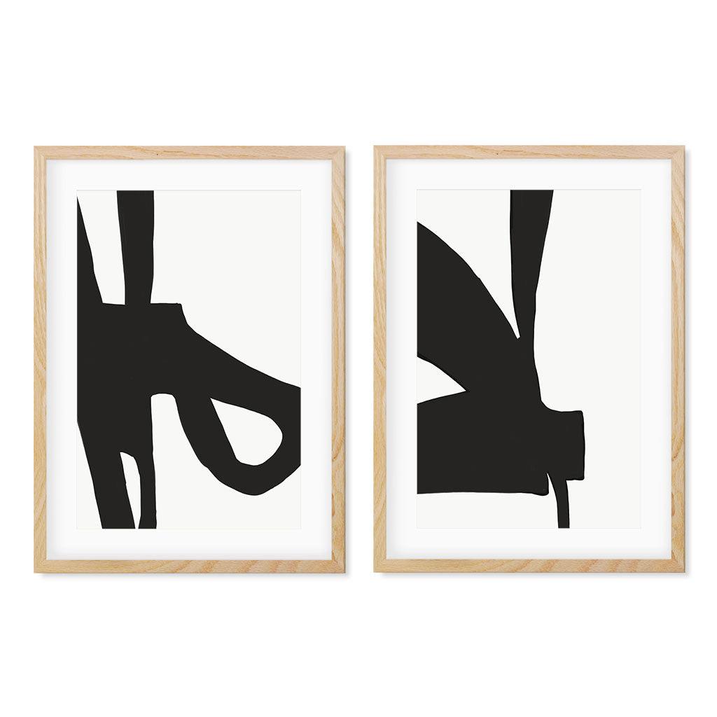 Modern Monochrome - Print Set Of 2 Oak Frame Wall Art Print Set Of 2 - Abstract House