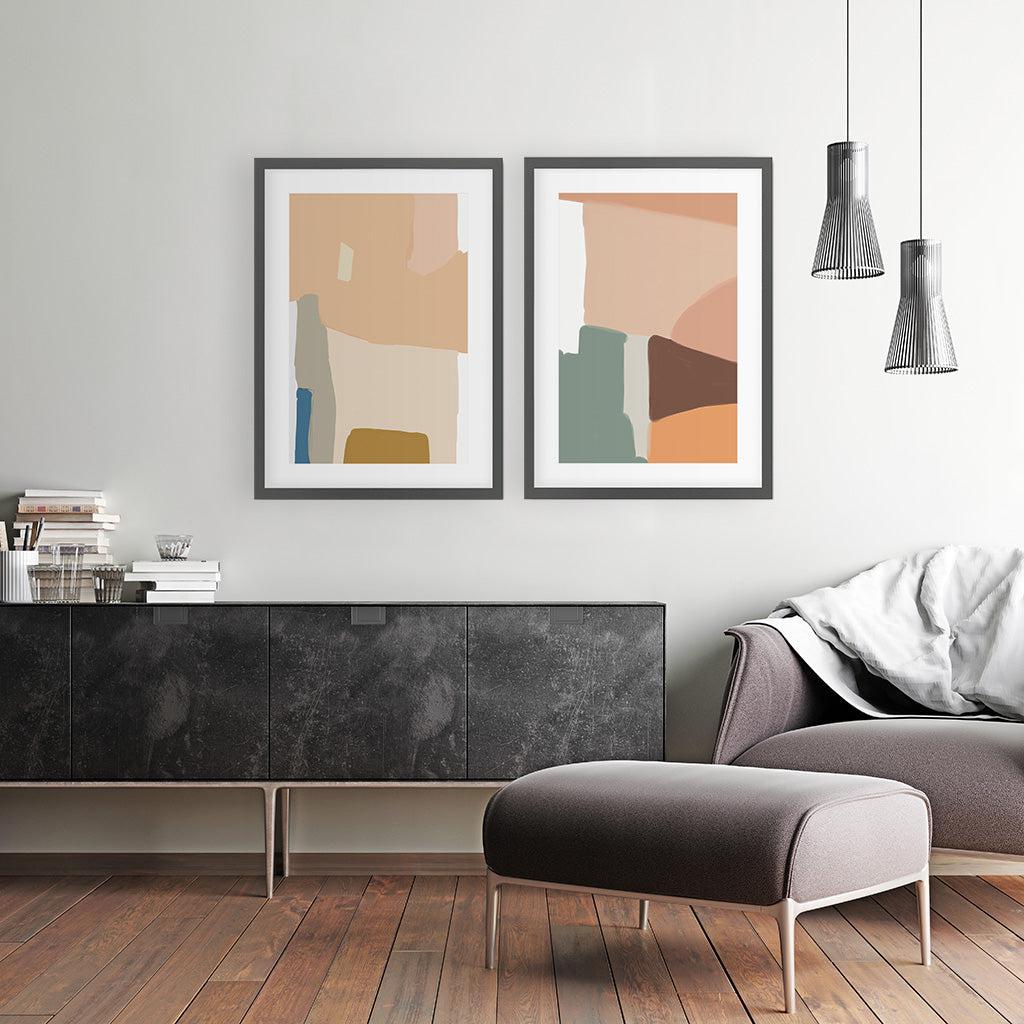 Modern Shapes - Print Set Of 2 Black Frame Wall Art Print Set Of 2 - Abstract House