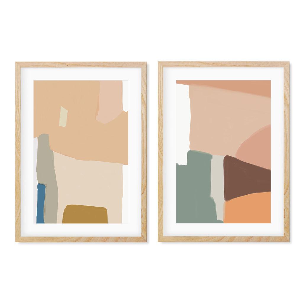 Modern Shapes - Print Set Of 2 Oak Frame Wall Art Print Set Of 2 - Abstract House