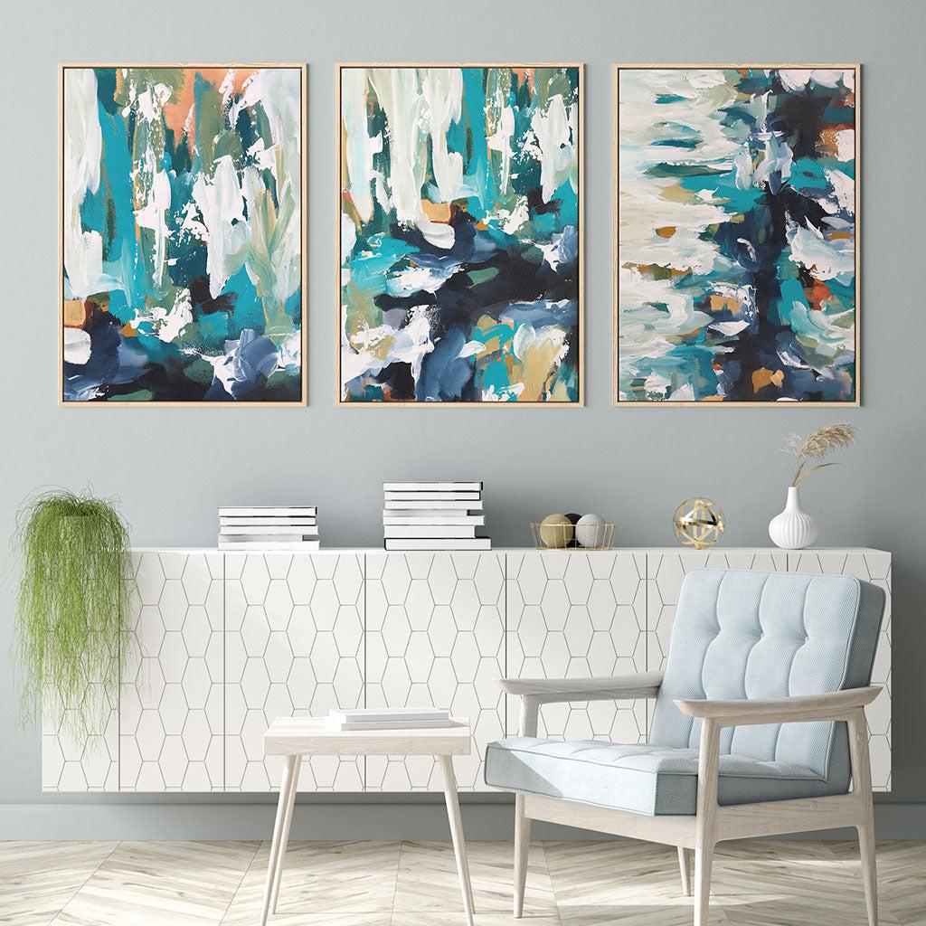 Modern Teal Abstract Canvas Set Of 3 White Canvas Set Of 3 - Abstract House