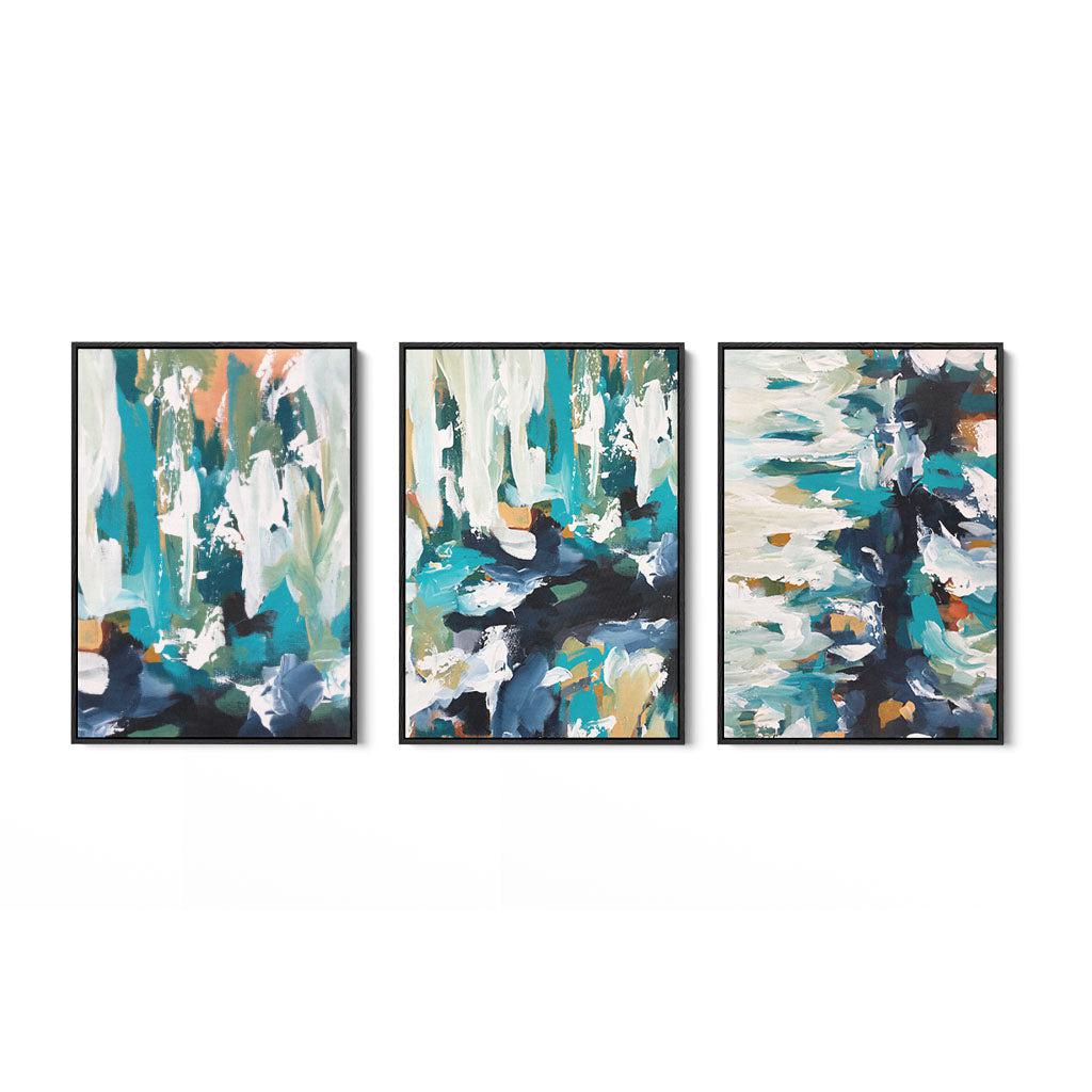 Modern Teal Abstract Canvas Set Of 3 Black Canvas Set Of 3 - Abstract House