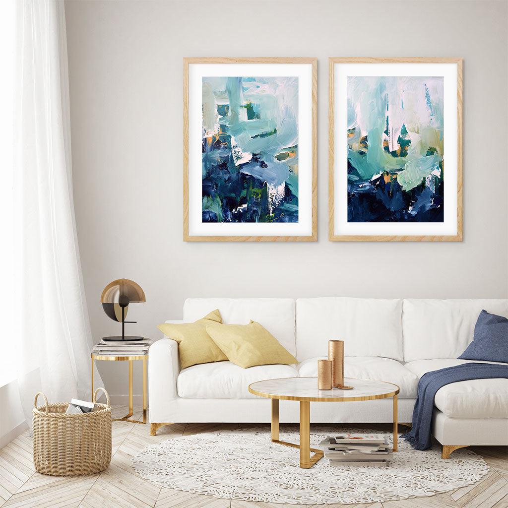 Modern Teal And Classic Blue - Print Set Of 2 Black Frame Wall Art Print Set Of 2 - Abstract House