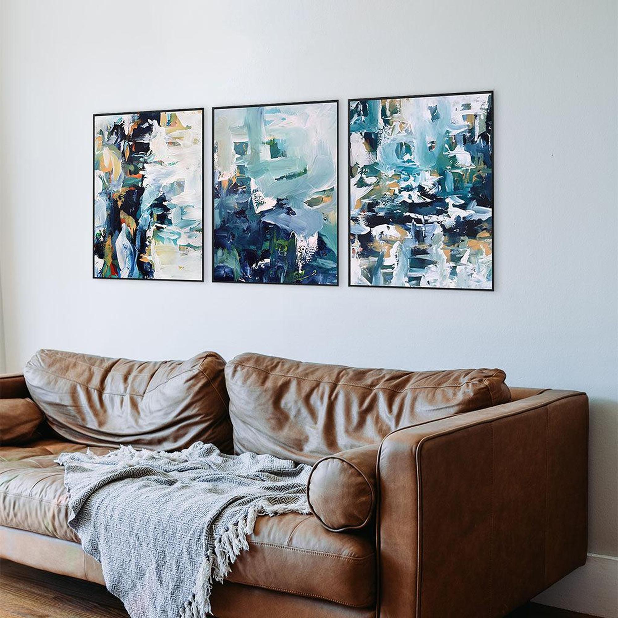 Modernist Abstract Canvas Set Of 3 White Canvas Set Of 3 - Abstract House
