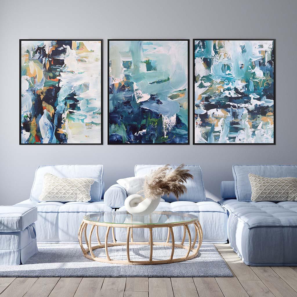 Modernist Abstract Canvas Set Of 3 White Canvas Set Of 3 - Abstract House