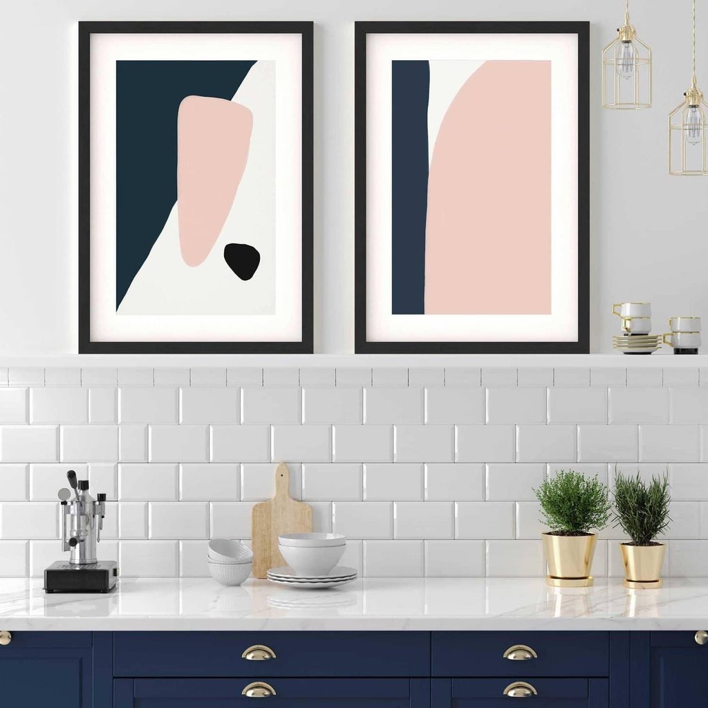 Navy And Pink Design - Print Set Of 2