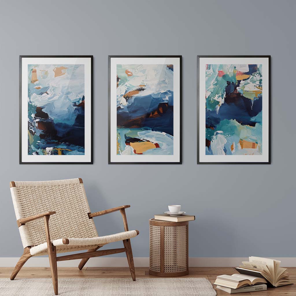 Navy Shore - Print Set Of 3 Black Frame Wall Art Print Set Of 3 - Abstract House