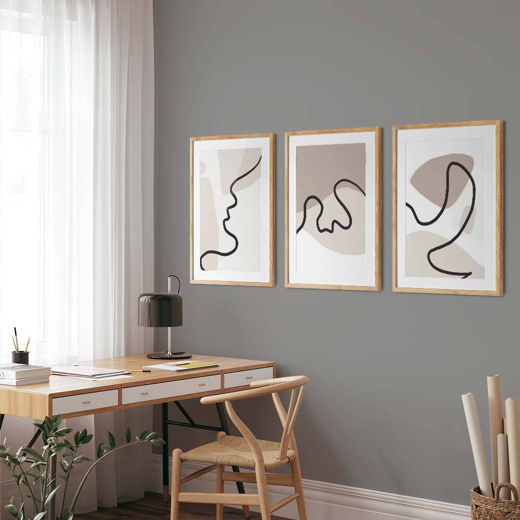 Neutral Line Drawings - Set Of 3 Prints Black Frame Wall Art Print Set Of 3 - Abstract House