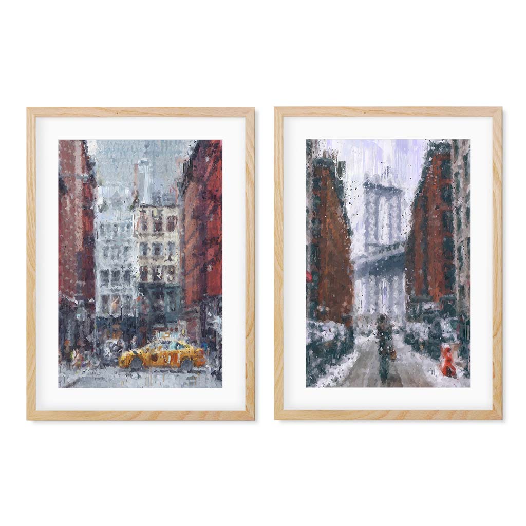 New York City Impressionist - Print Set Of 2 Oak Frame Wall Art Print Set Of 2 - Abstract House