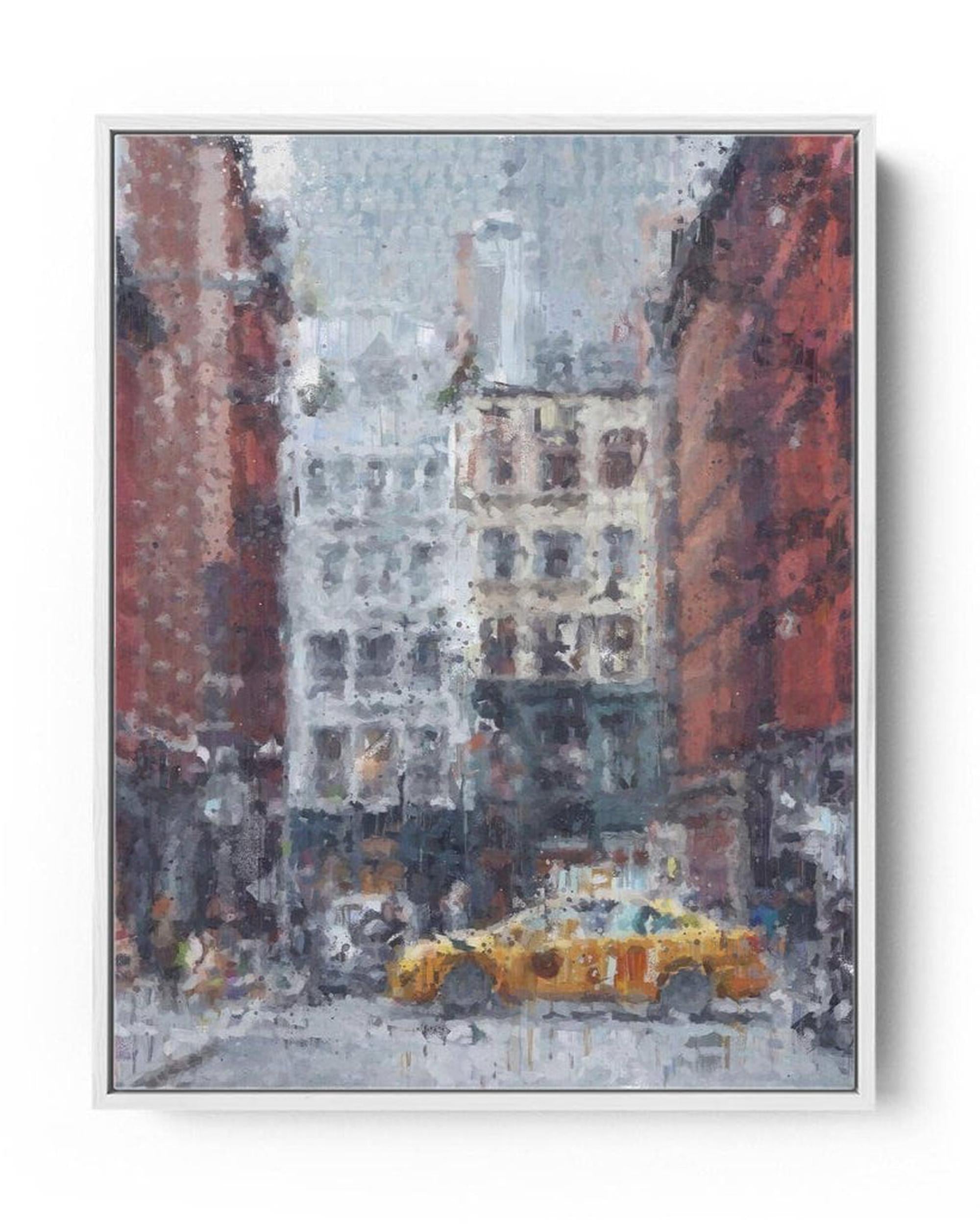 New York Taxi Impressionist Painting Framed Canvas