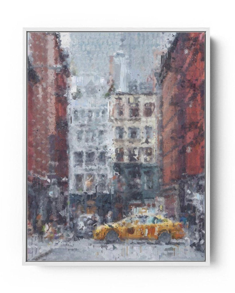 New York Taxi Impressionist Painting Framed Canvas