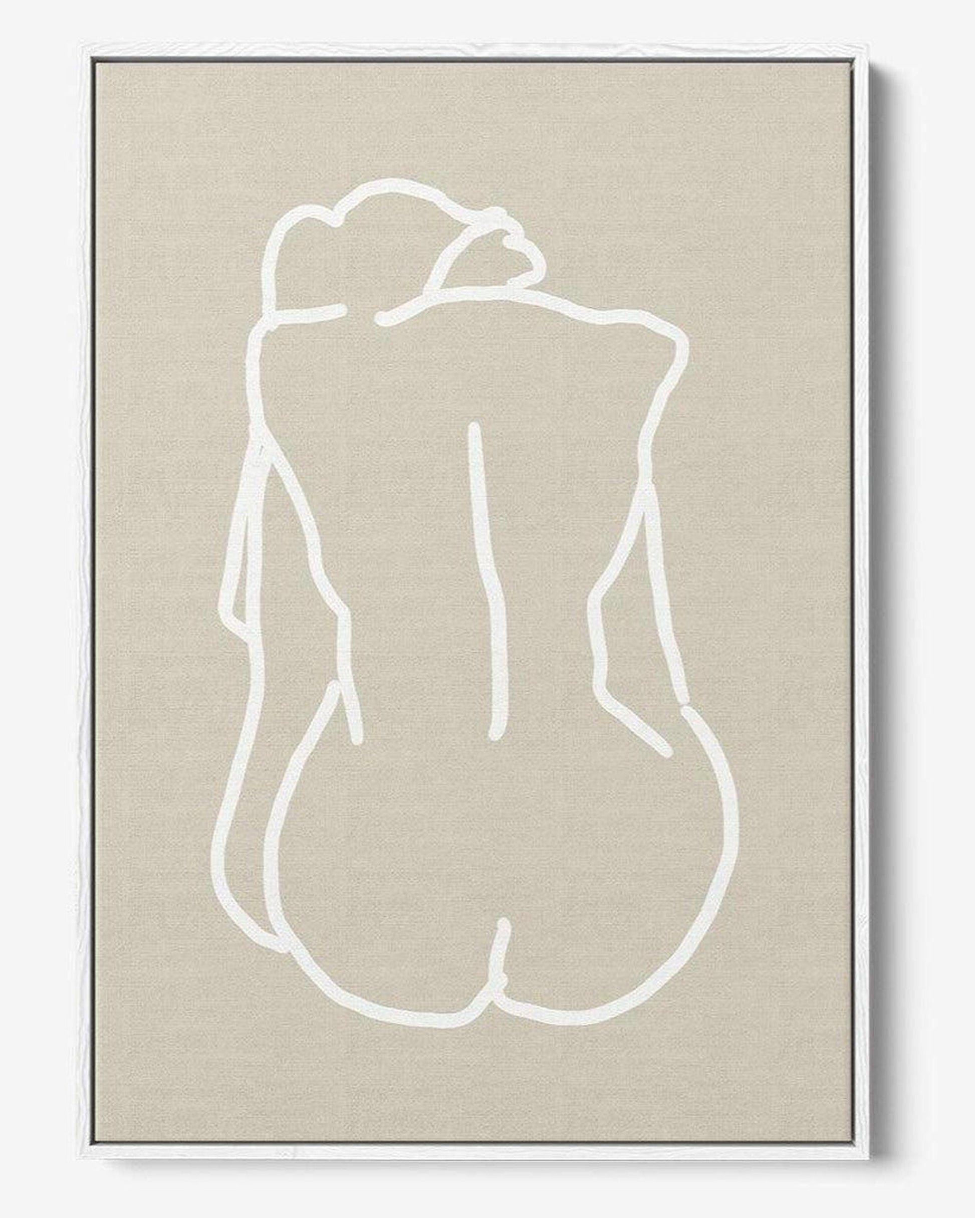 Abstract line art of a nude figure on a beige background
