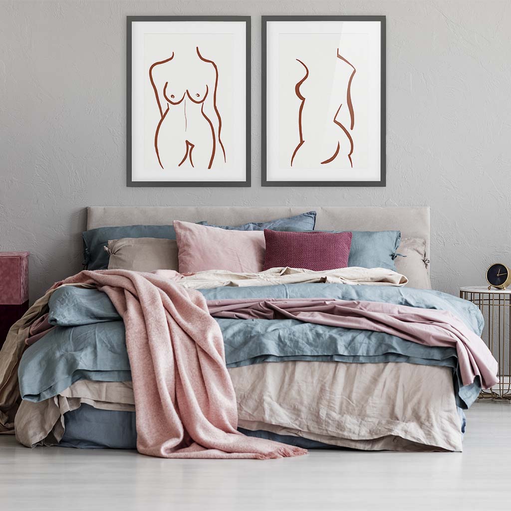 Nude Drawing - Print Set Of 2 Black Frame Wall Art Print Set Of 2 - Abstract House