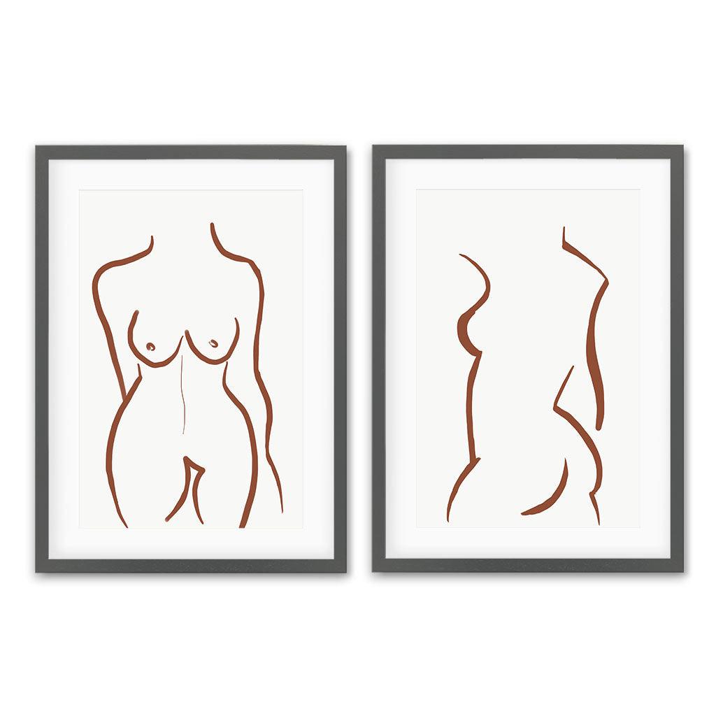 Nude Drawing - Print Set Of 2 Grey Frame Wall Art Print Set Of 2 - Abstract House