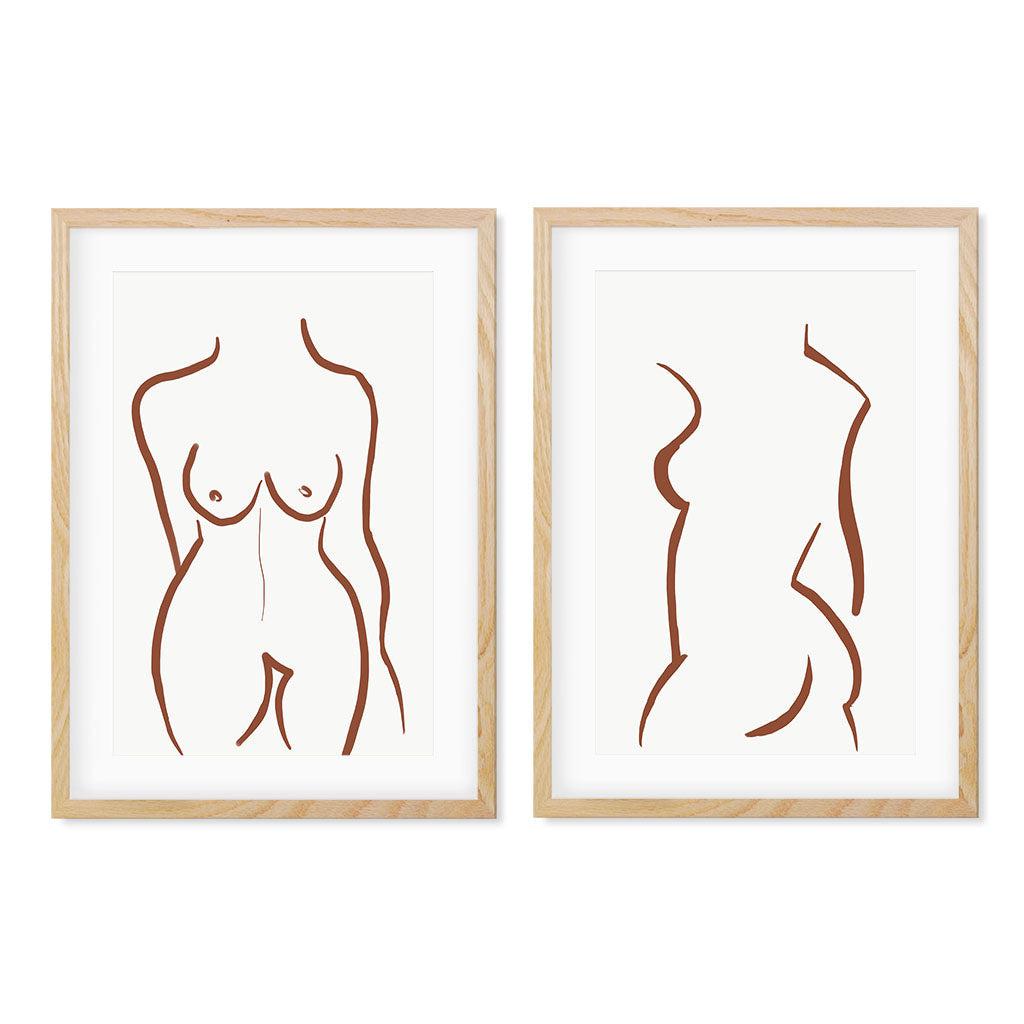 Nude Drawing - Print Set Of 2 Oak Frame Wall Art Print Set Of 2 - Abstract House