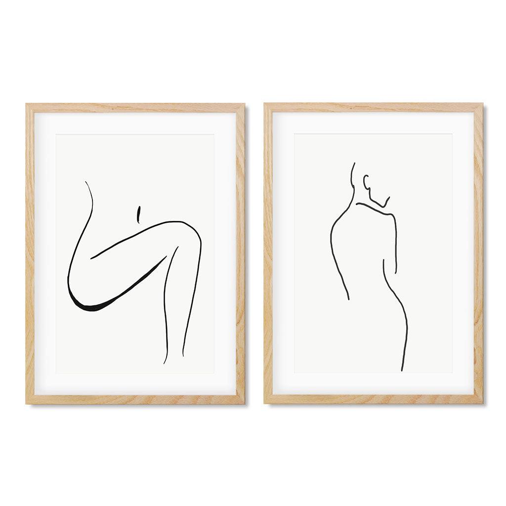 Nude Ink Drawing - Print Set Of 2 Oak Frame Wall Art Print Set Of 2 - Abstract House