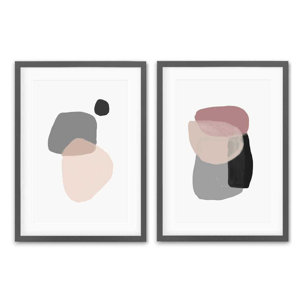 Organic Shapes - Print Set Of 2 Black Frame Wall Art Print Set Of 2 - Abstract House