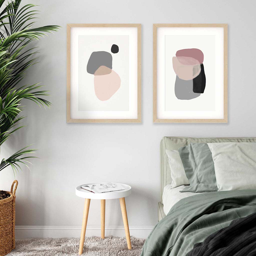 Organic Shapes - Print Set Of 2 Black Frame Wall Art Print Set Of 2 - Abstract House