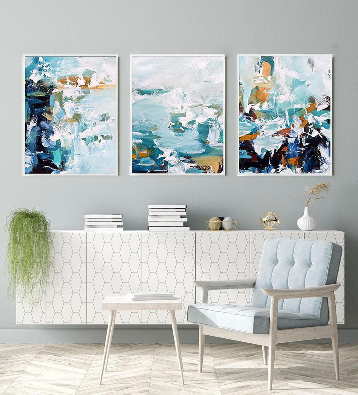 Painterly Strokes Abstract Canvas Set Of 3 Large Art Print