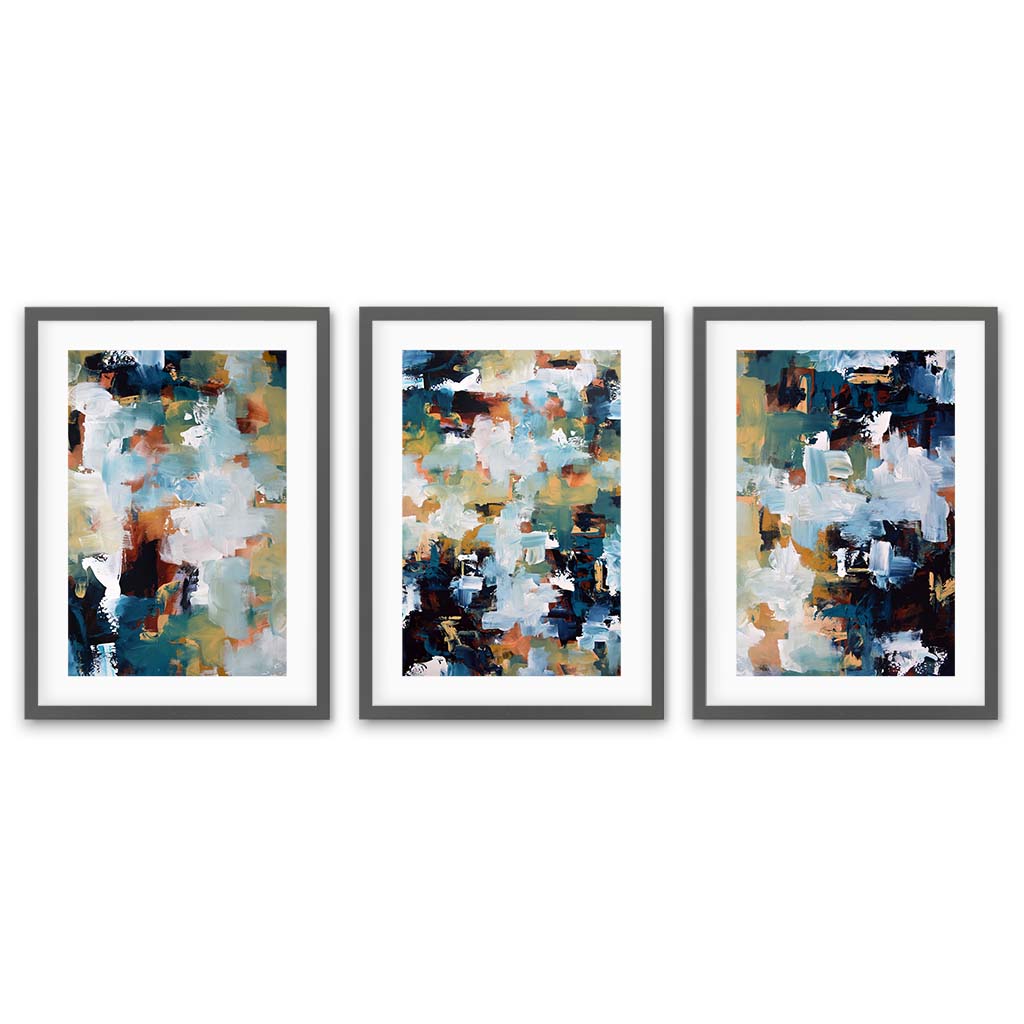 Picnic At The Lake - Print Set Of 3 Grey Frame Wall Art Print Set Of 3 - Abstract House