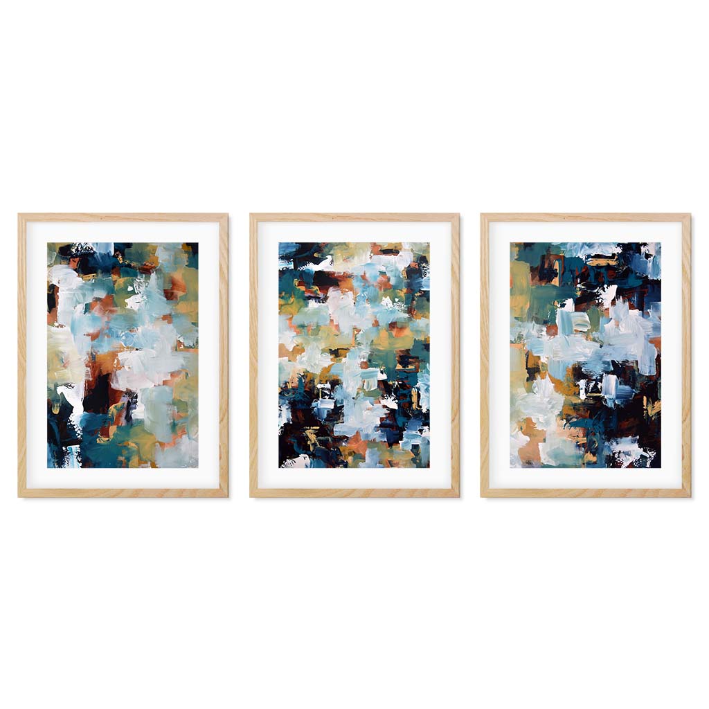 Picnic At The Lake - Print Set Of 3 Oak Frame Wall Art Print Set Of 3 - Abstract House