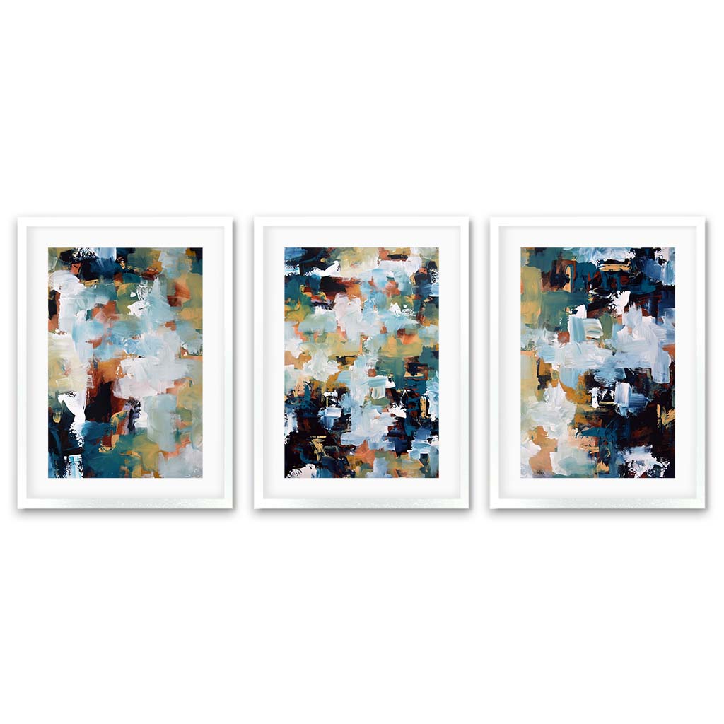 Picnic At The Lake - Print Set Of 3 White Frame Wall Art Print Set Of 3 - Abstract House