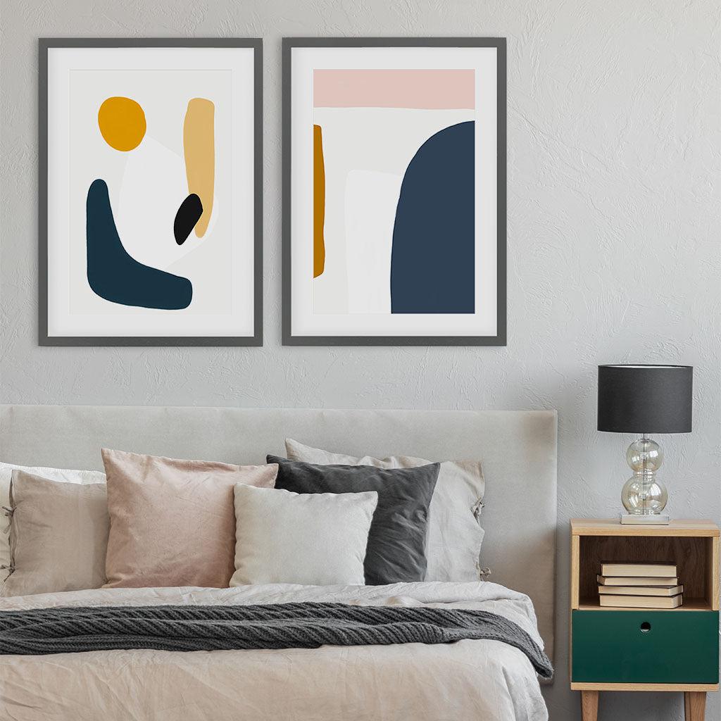 Playful Abstract Colours - Print Set Of 2 Black Frame Wall Art Print Set Of 2 - Abstract House