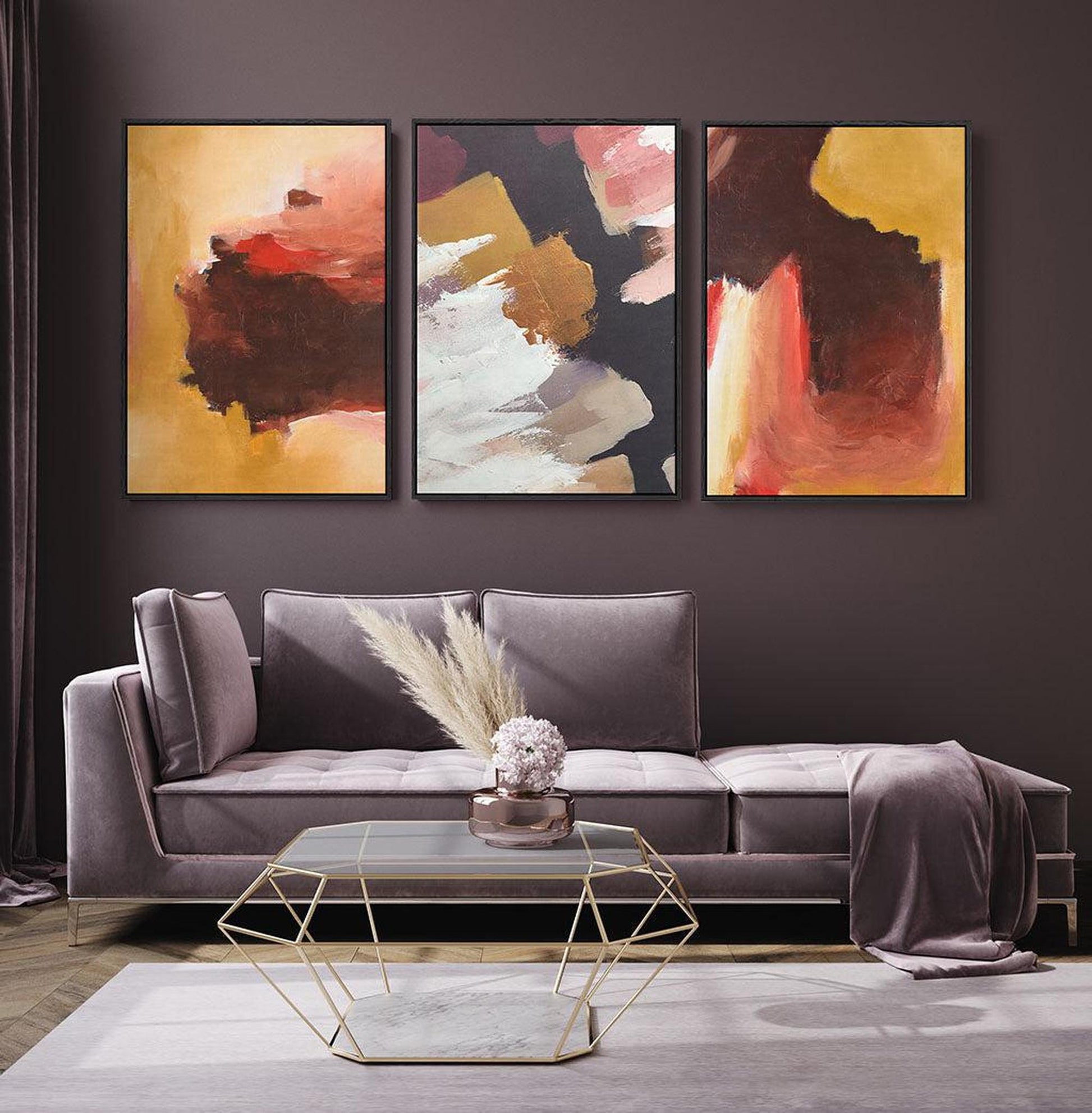 Red Abstract Brushstrokes Canvas Set Of 3 White Canvas Set Of 3 - Abstract House