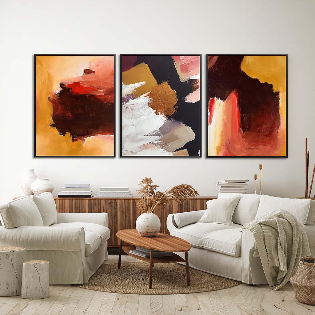 Red Abstract Brushstrokes Canvas Set Of 3 White Canvas Set Of 3 - Abstract House