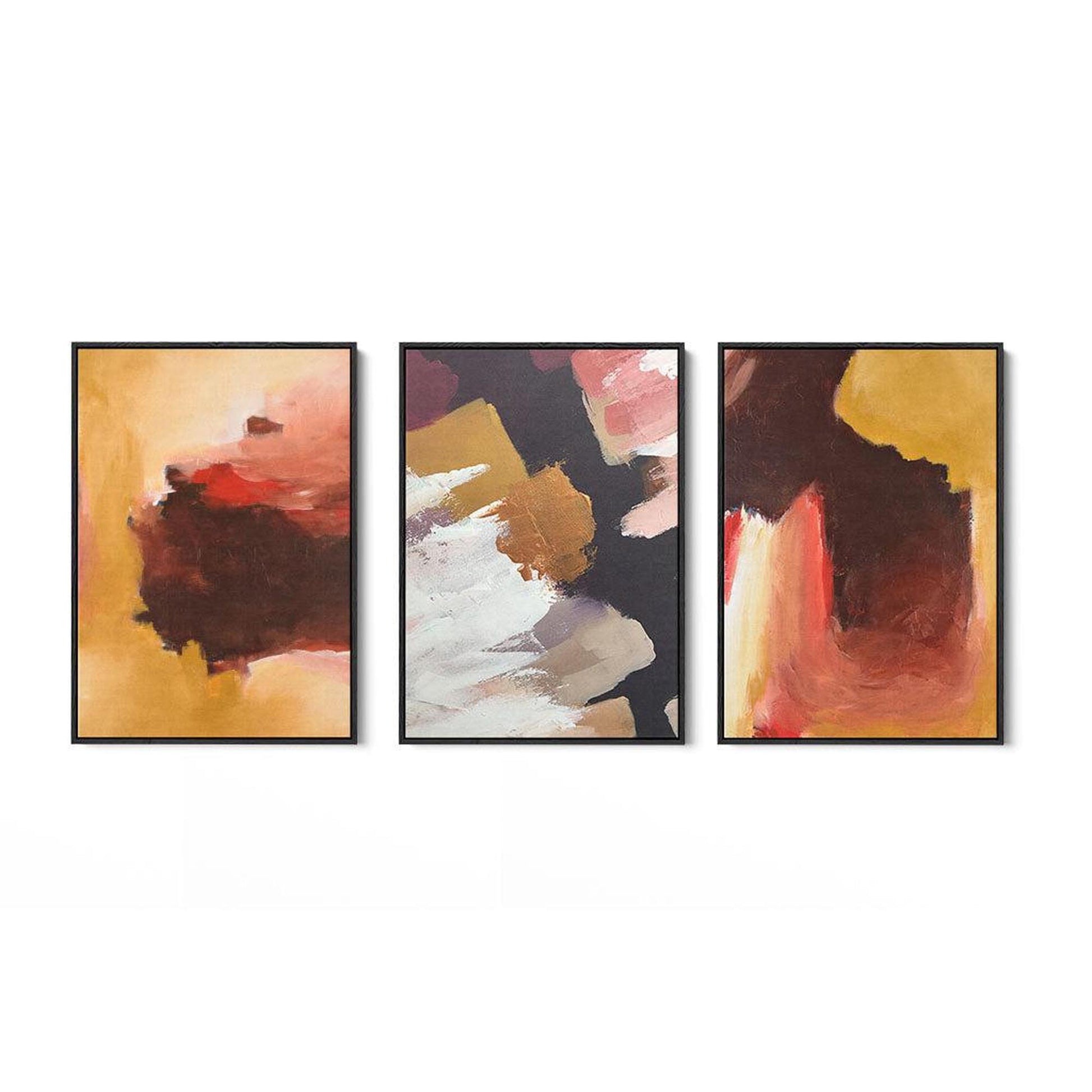 Red Abstract Brushstrokes Canvas Set Of 3 Black Canvas Set Of 3 - Abstract House