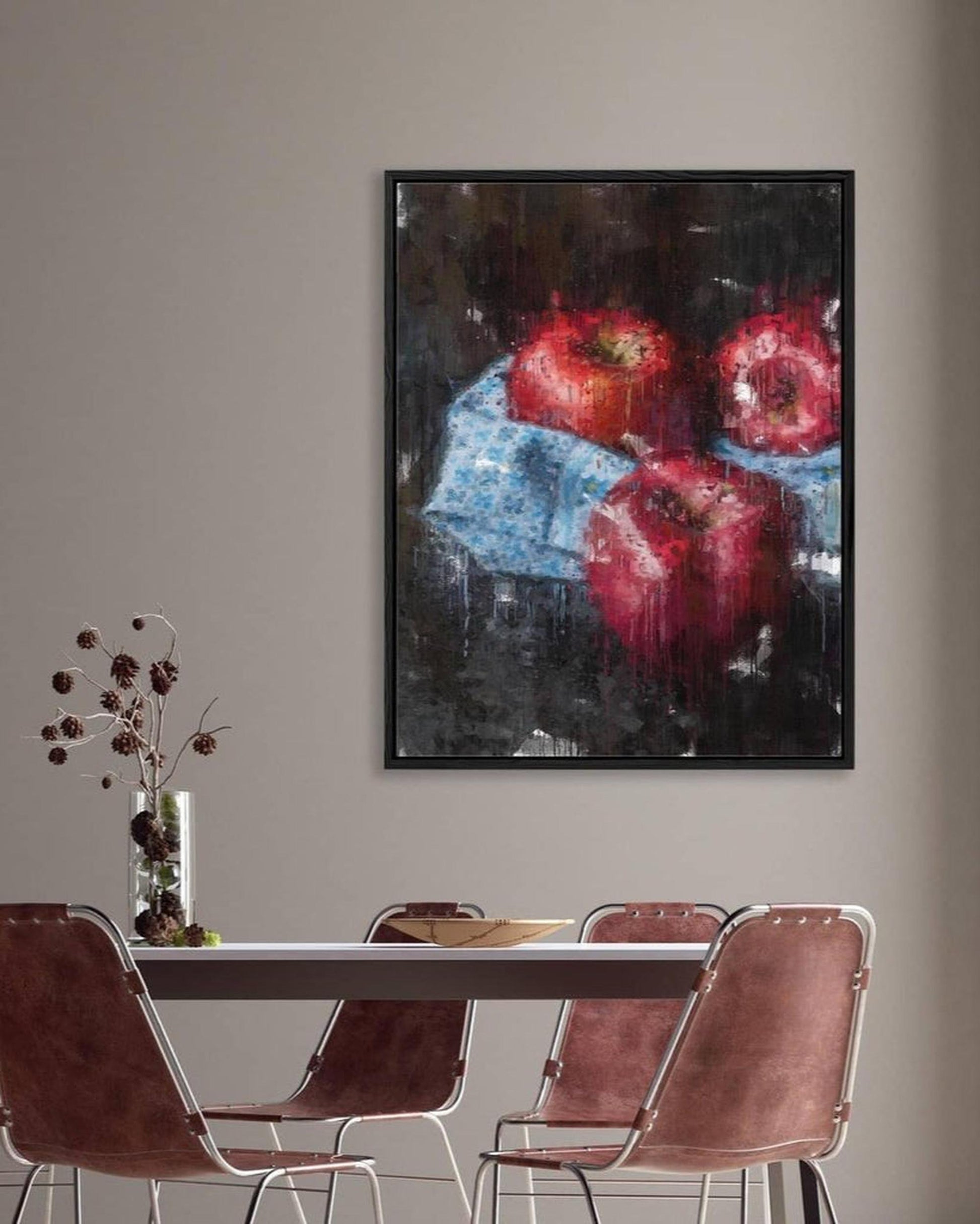 Red Apples Still Life Painting Framed Canvas