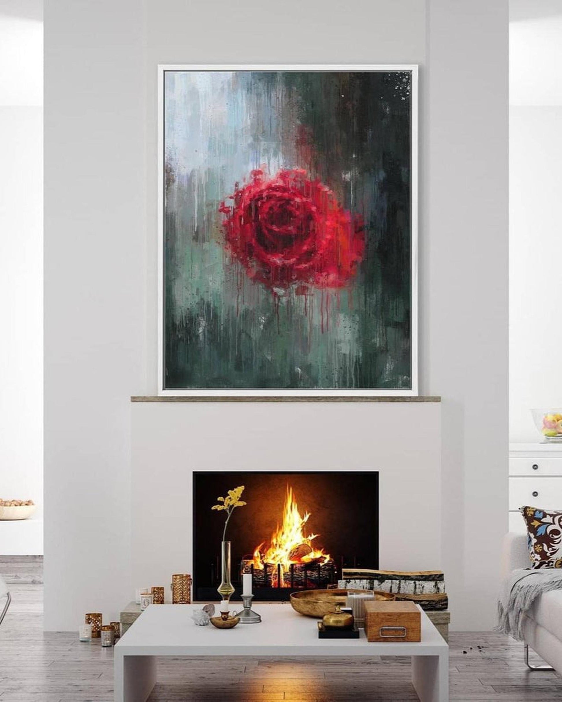 Red Rose Painting Framed Canvas