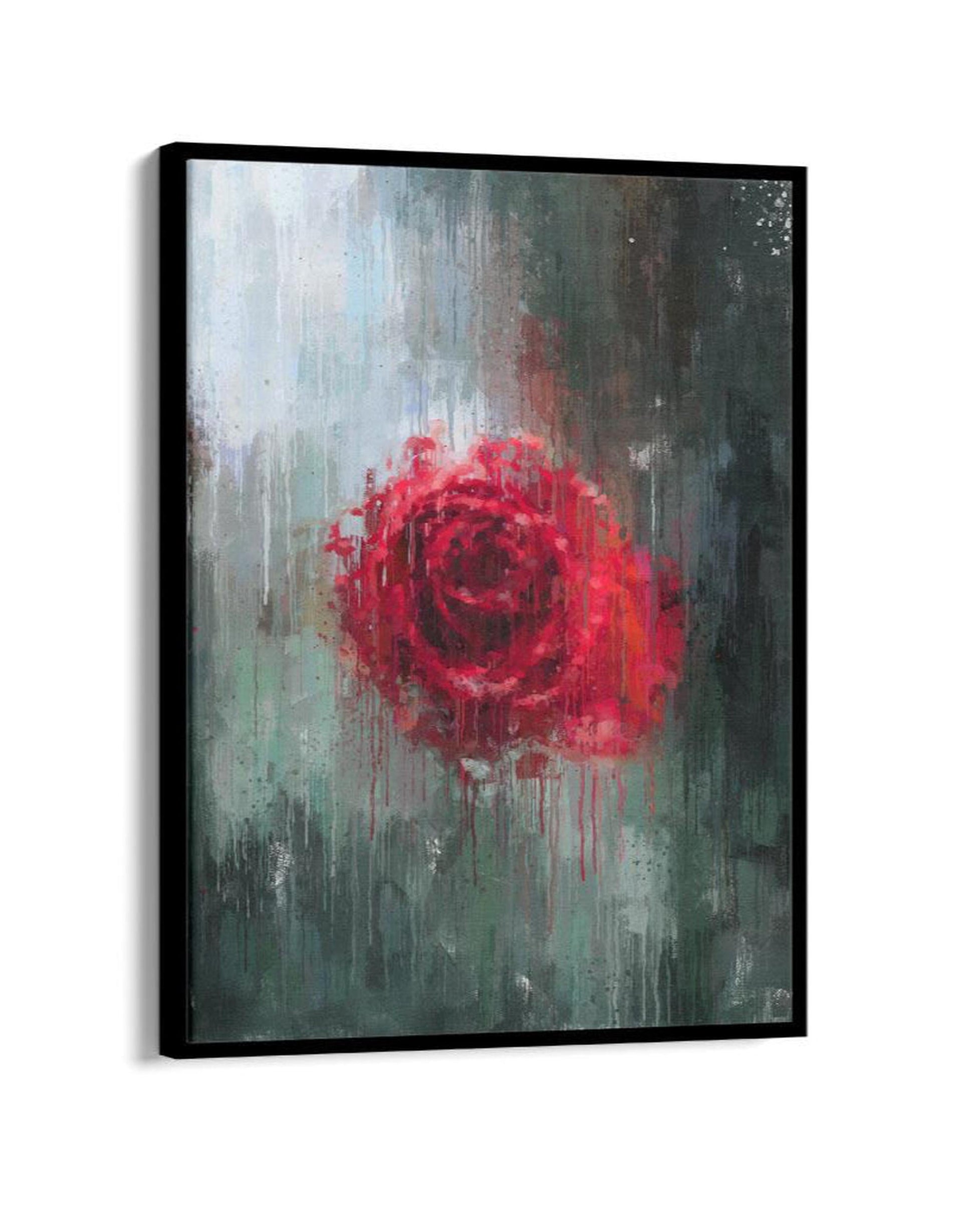 Red Rose Painting Framed Canvas-Abstract House