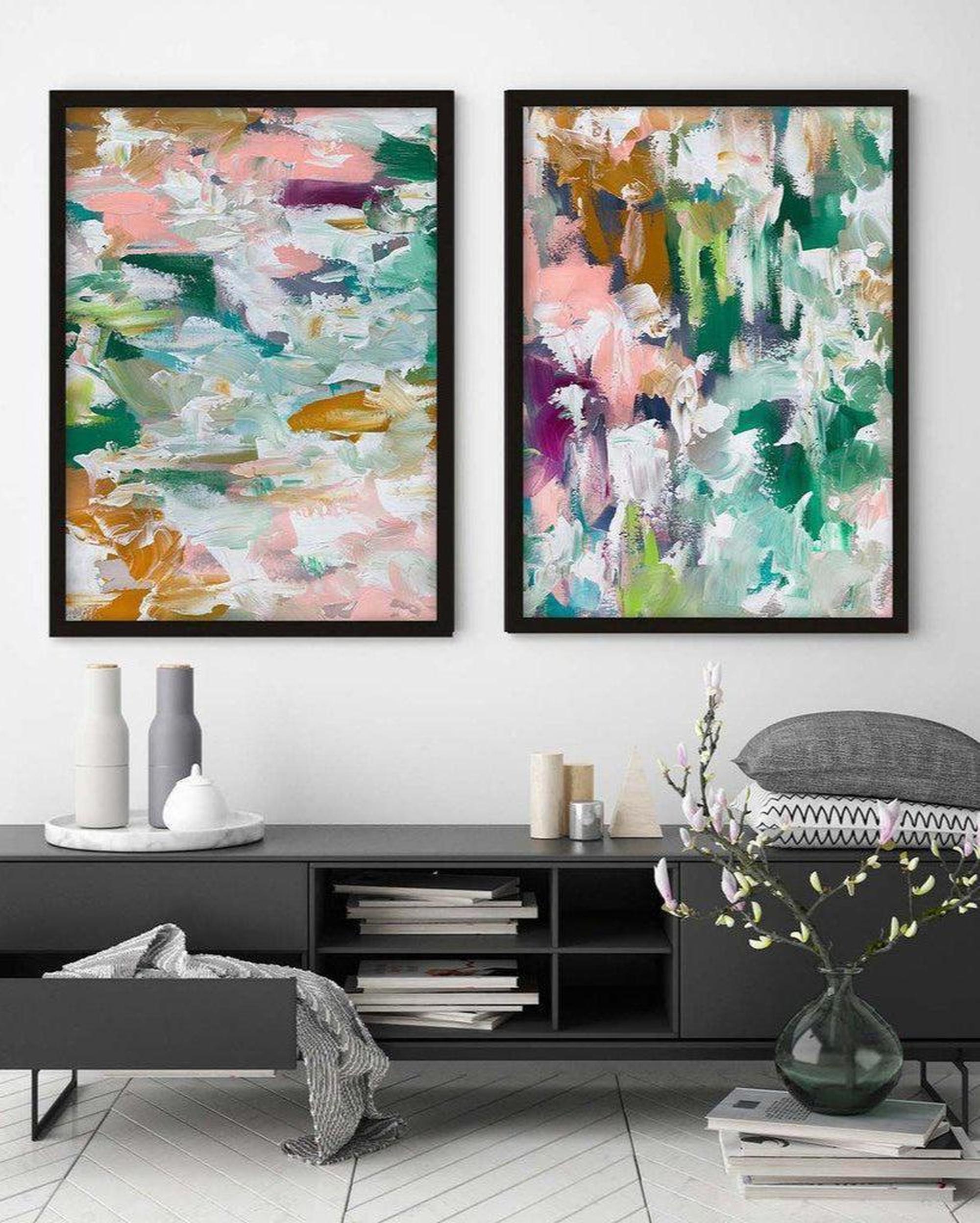 River Sunset Abstract Set Of 2 Prints