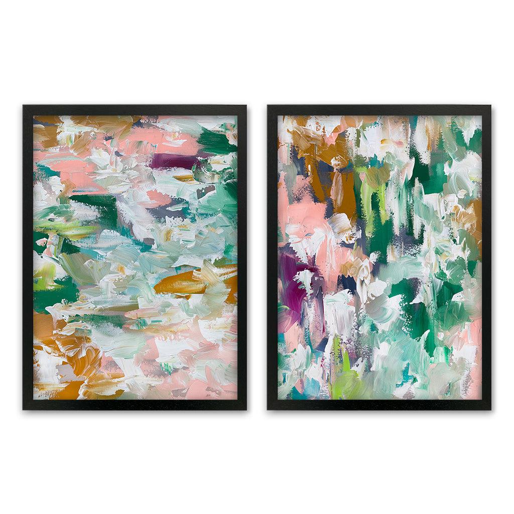 River Sunset Abstract Set Of 2 Prints Black Frame Wall Art Print Set Of 2 - Abstract House